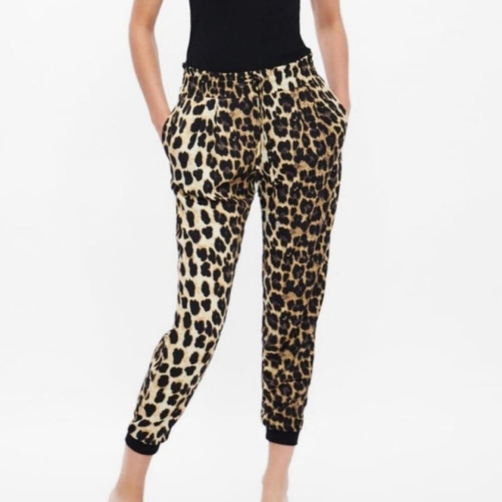 Zara Leopard Print Joggers Size Xs Elastic Waist … - image 1